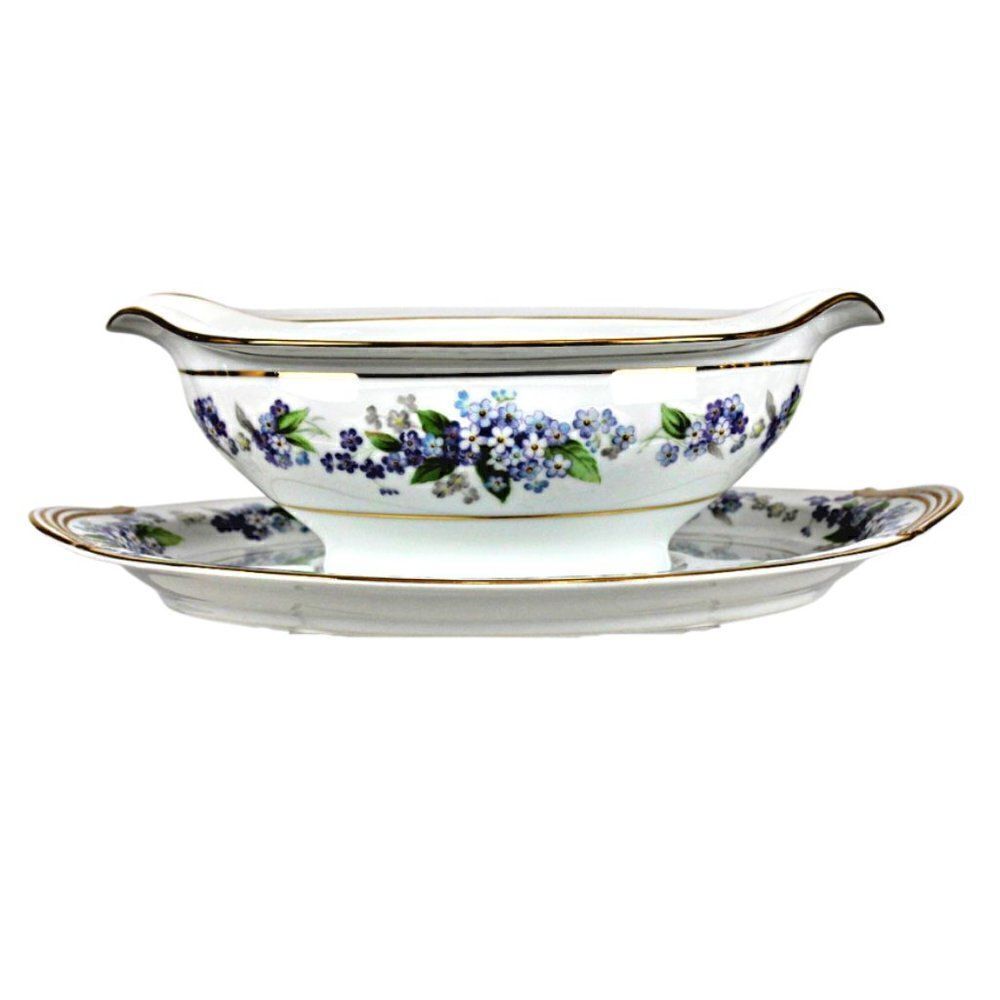 Noritake Gravy Boat China  Attached Plate Vintage Pattern Ramona Purple Flower